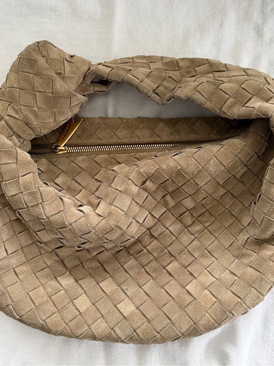 Bottega Veneta Handbags - Bottega Veneta Tan Intrecciato Suede Shoulder Bag